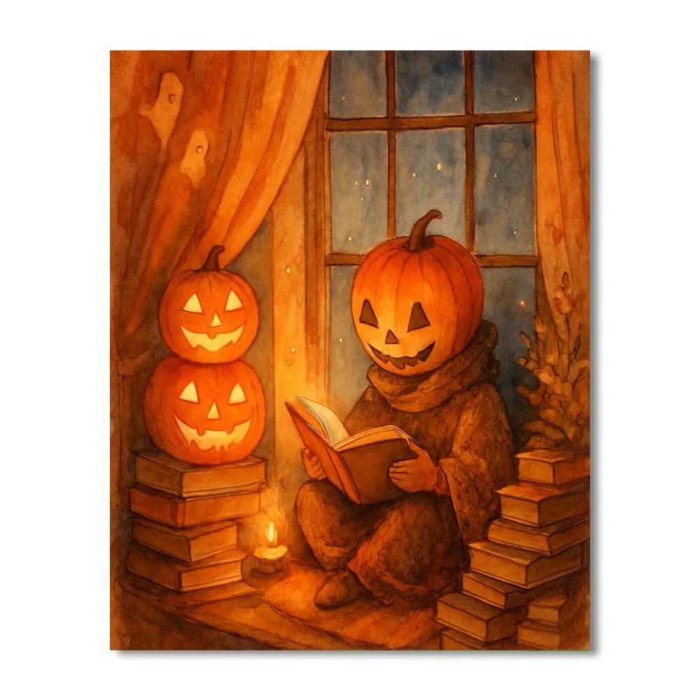 Pumpkin Lantern Reading Nook DIY paint by numbers