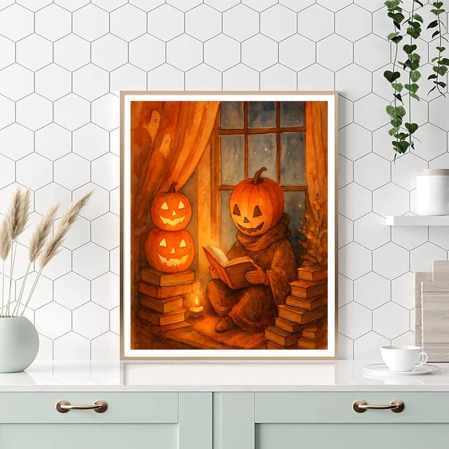 Pumpkin Lantern Reading Nook DIY paint by numbers