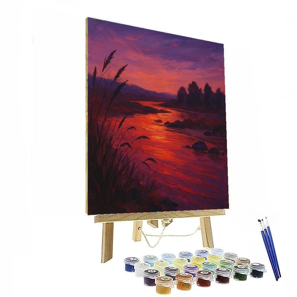 Crimson River At Quiet Dusk paint by number