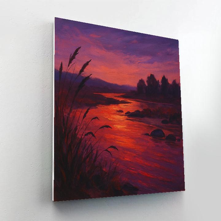 Crimson River At Quiet Dusk paint by number