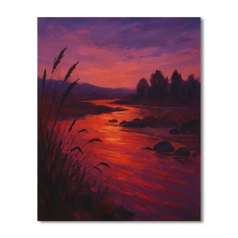 Crimson River At Quiet Dusk paint by number