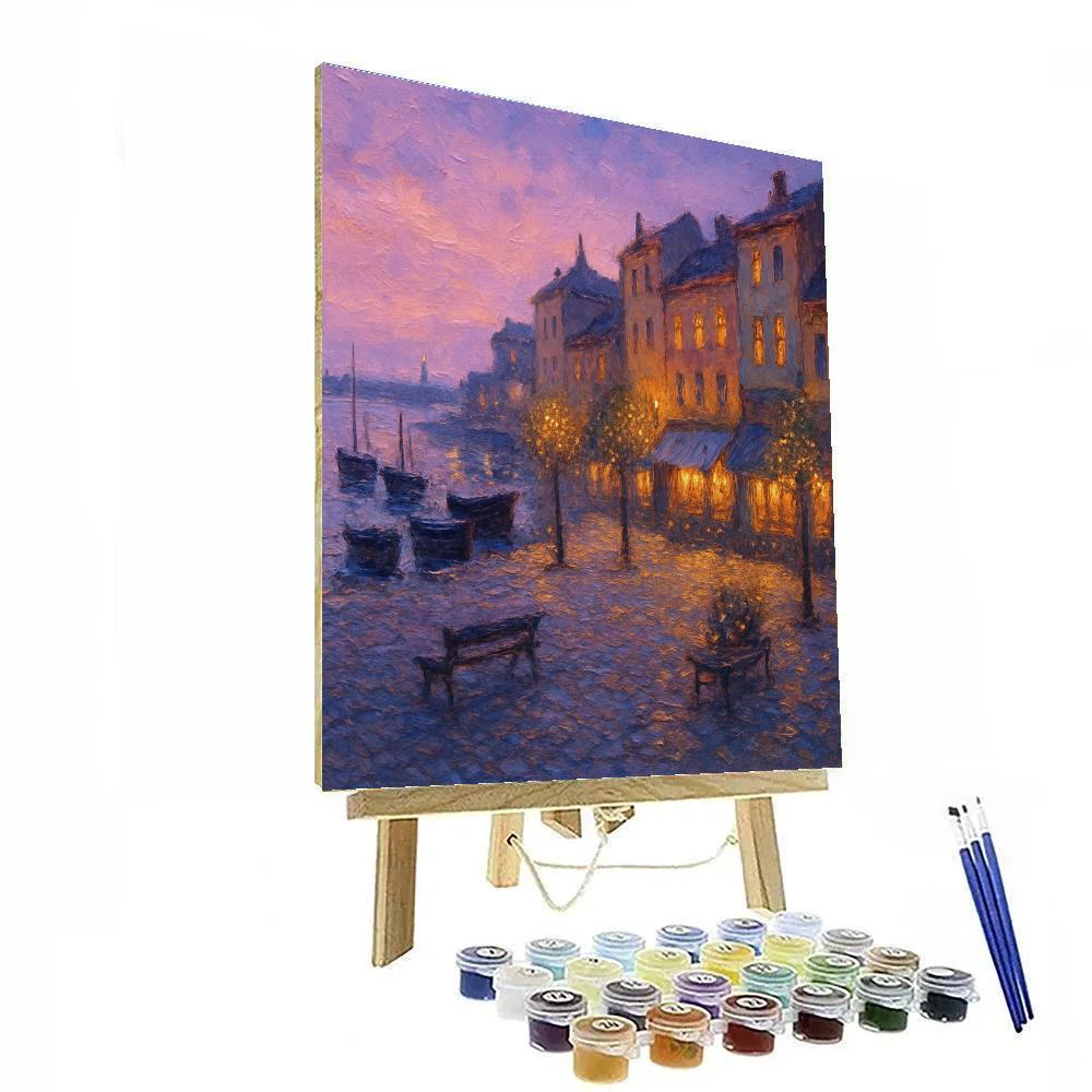 Harbor Twilight Over Cobblestone Square paint by numbers