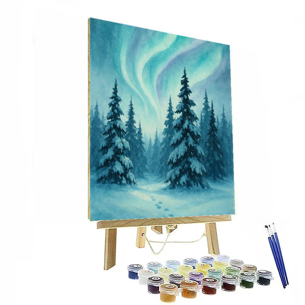 Aurora Over Quiet Pines paint by number