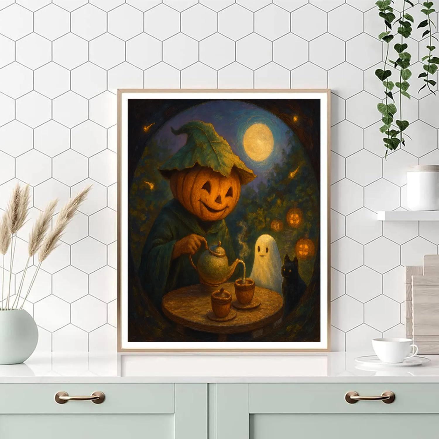 Midnight Tea With The Pumpkin Witch Painting by numbers kit