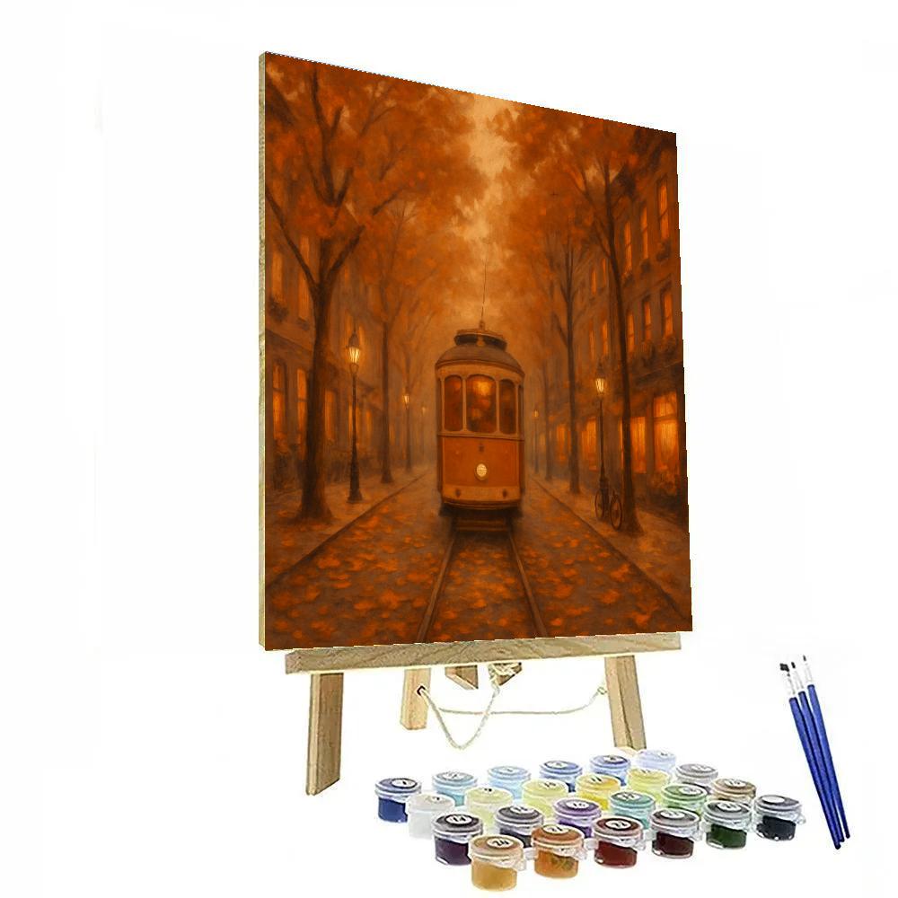 Golden Tram Through Autumn Avenue Paint by numbers kits