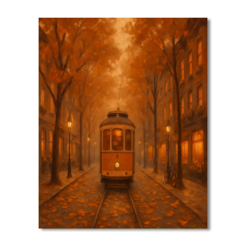 Golden Tram Through Autumn Avenue Paint by numbers kits