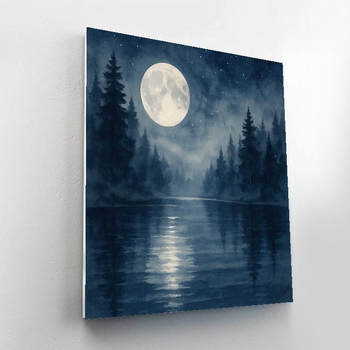 Moonlit Pines Over Misty Glass Lake painting number kit