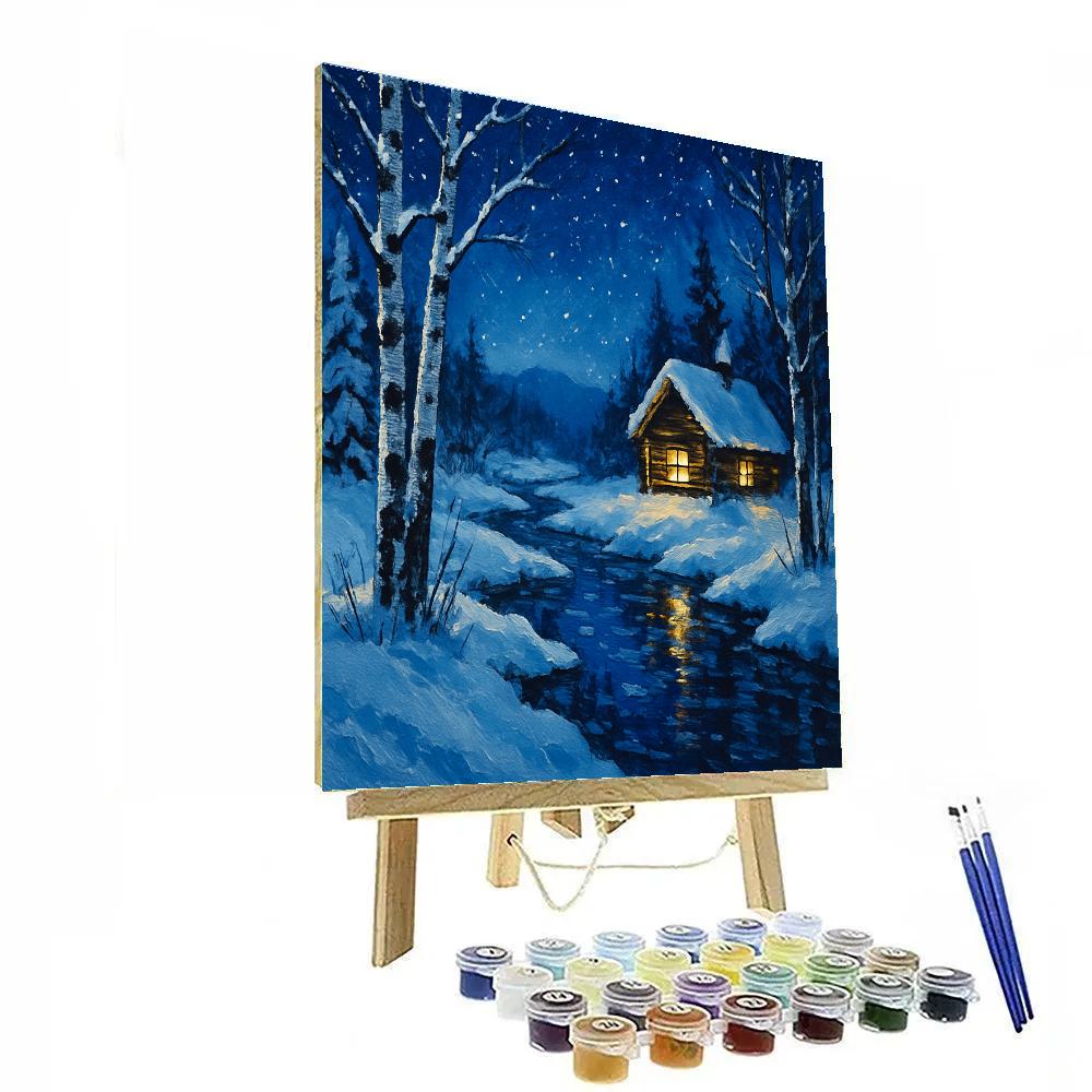 Starlit Cabin By The Frozen Creek DIY paint by numbers