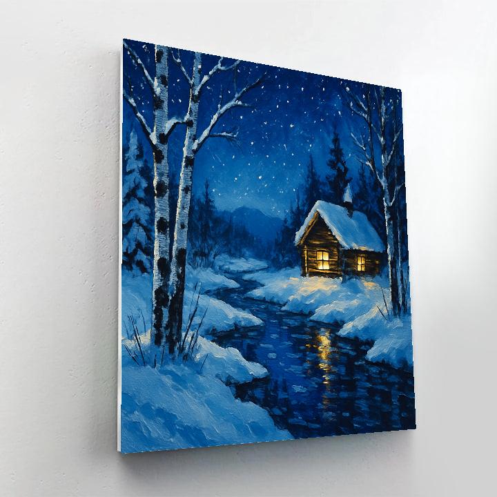 Starlit Cabin By The Frozen Creek DIY paint by numbers