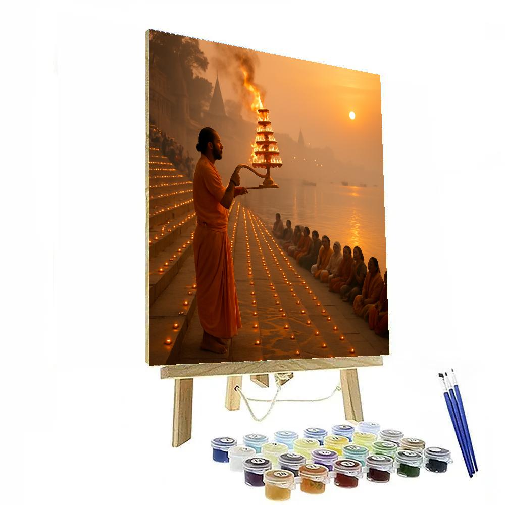 Morning Aarti On The Ganges At Dev Deepawali paint by numbers