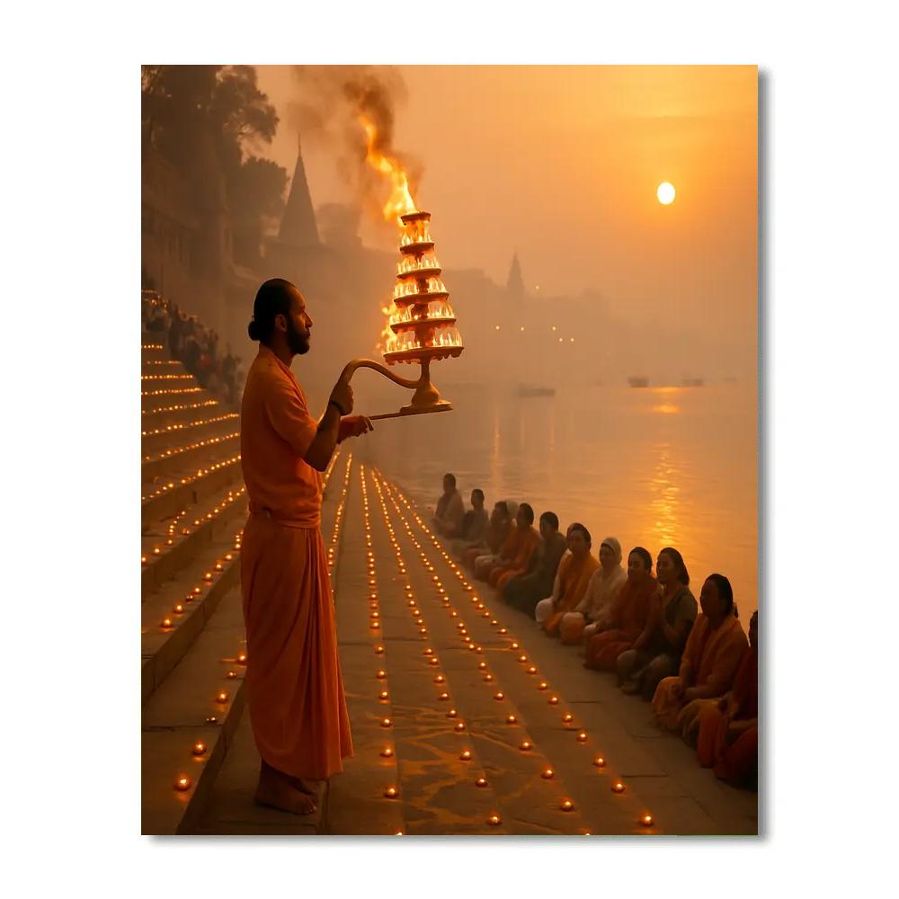 Morning Aarti On The Ganges At Dev Deepawali paint by numbers