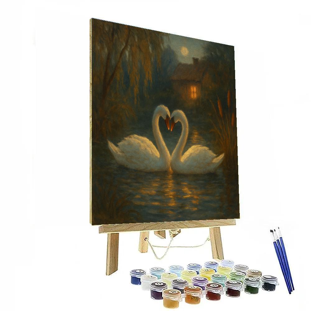 Hushed Swans On The Hearthside Pond Painting by numbers kit