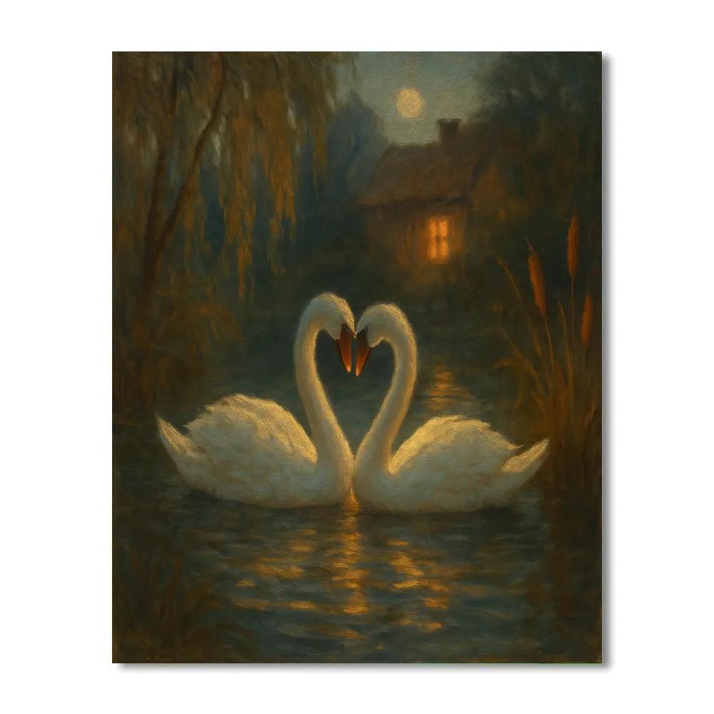 Hushed Swans On The Hearthside Pond Painting by numbers kit