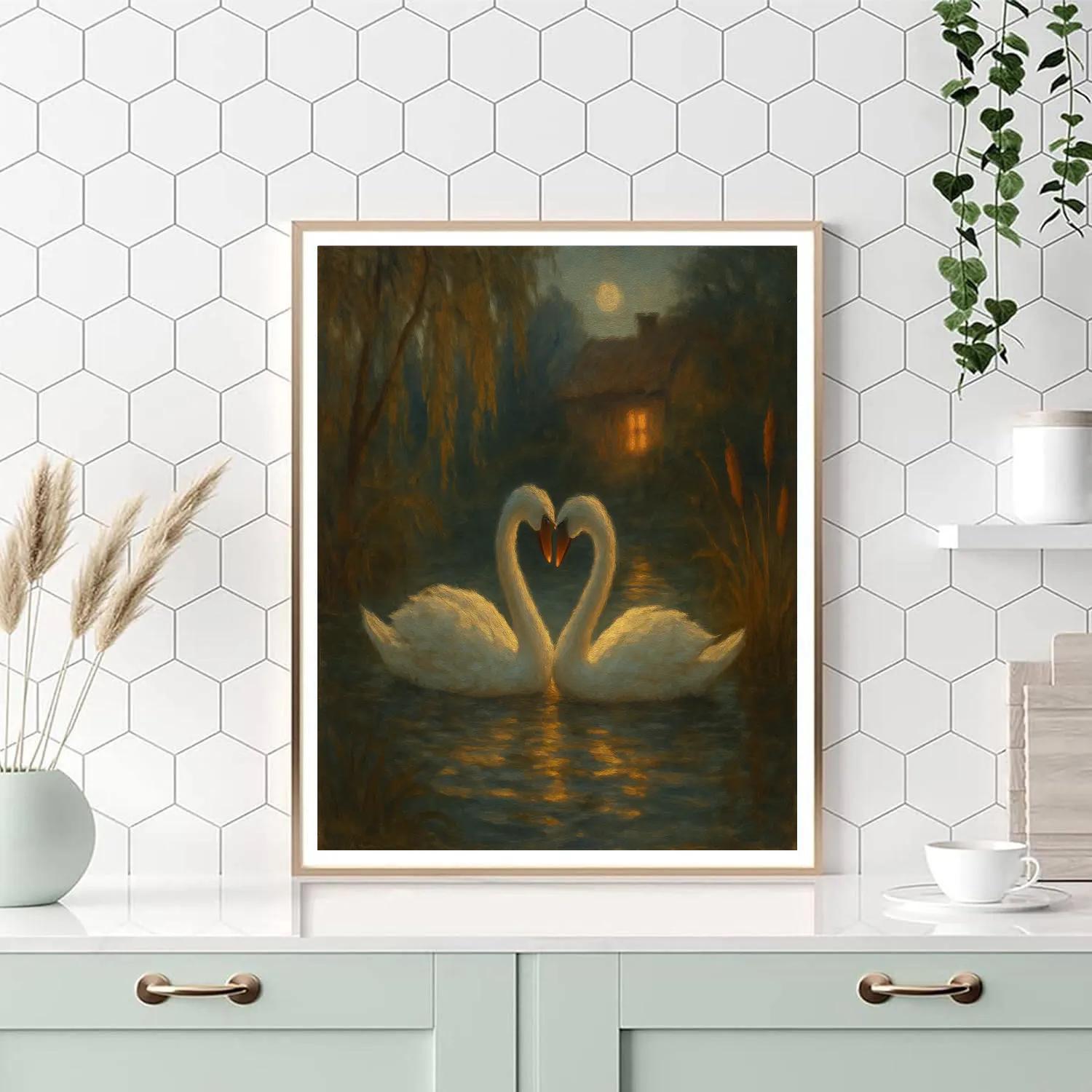Hushed Swans On The Hearthside Pond Painting by numbers kit