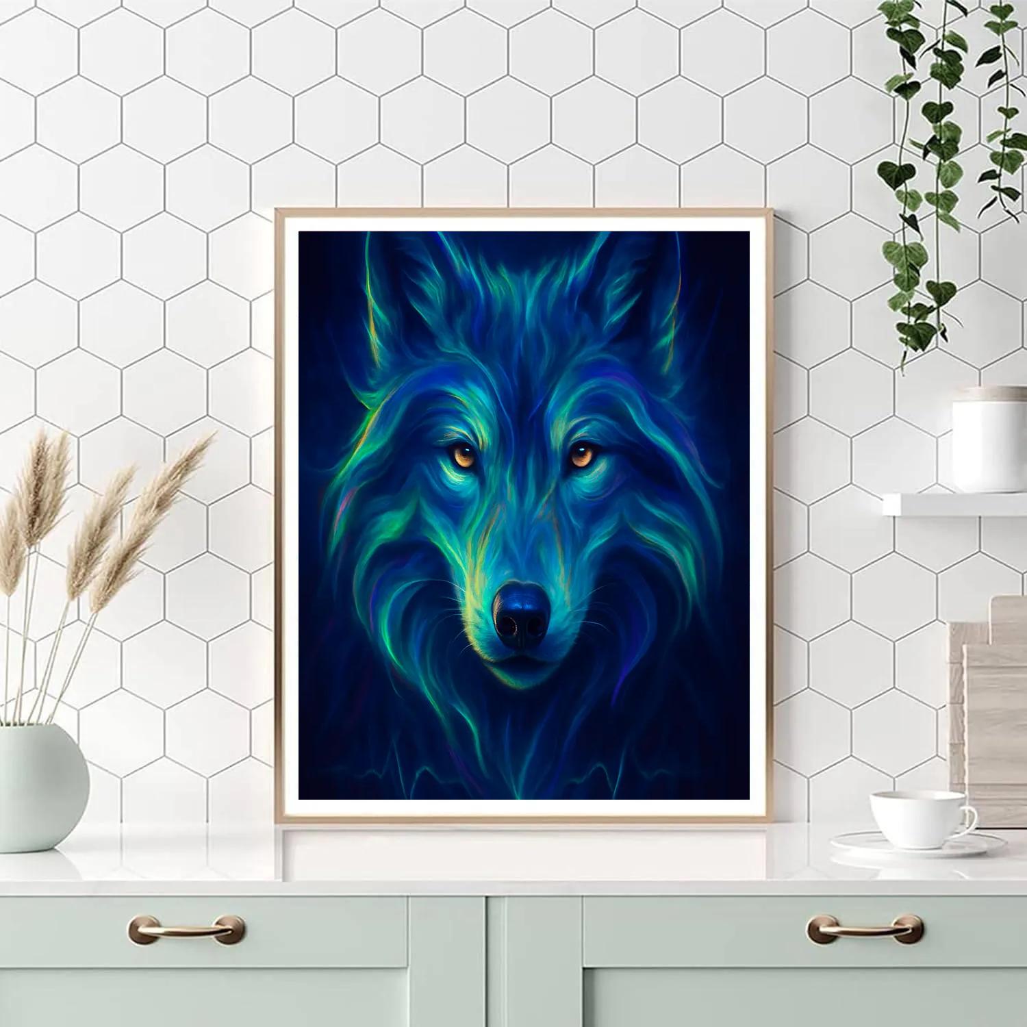 Aurora Wolf Heartline Number painting