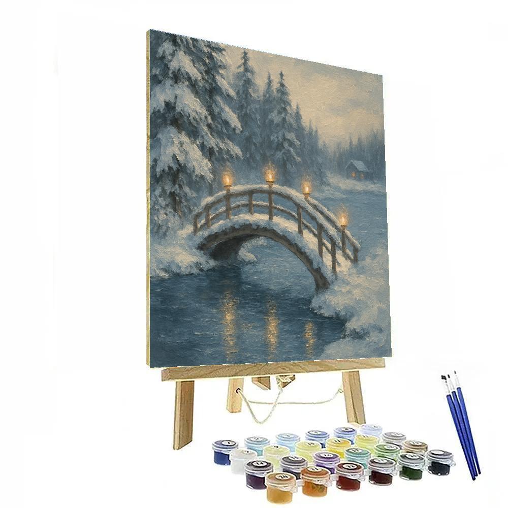 Snow Quiet Lake And Lantern Bridge painting number kit