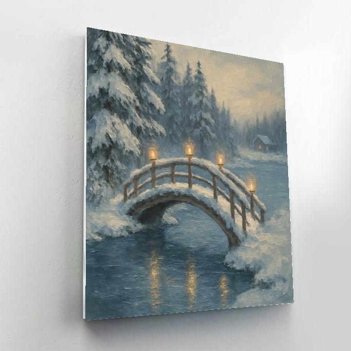 Snow Quiet Lake And Lantern Bridge painting number kit