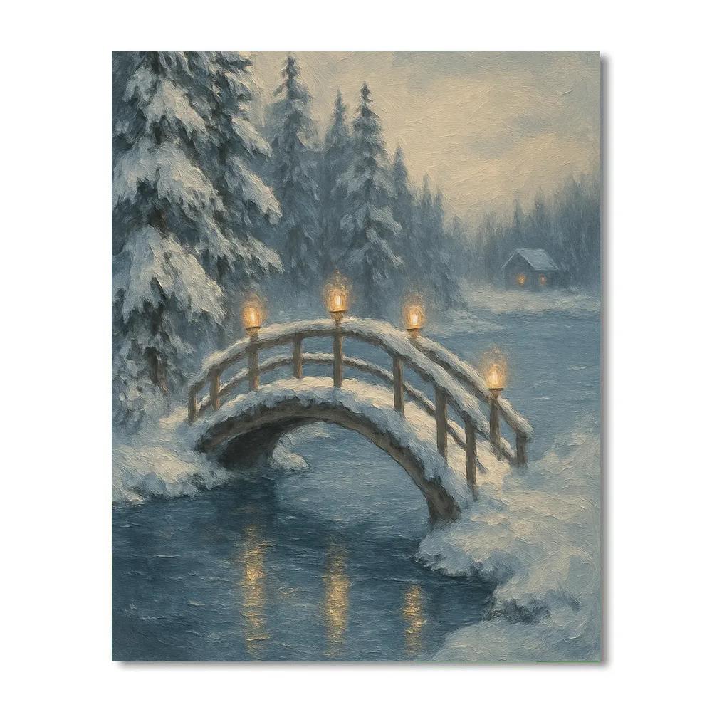 Snow Quiet Lake And Lantern Bridge painting number kit