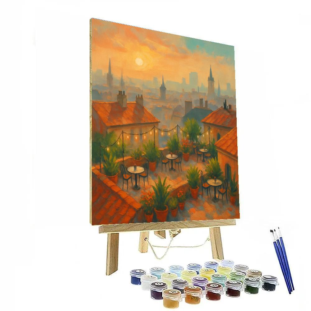 Sunrise Over Rooftop Garden Cafes paint by color