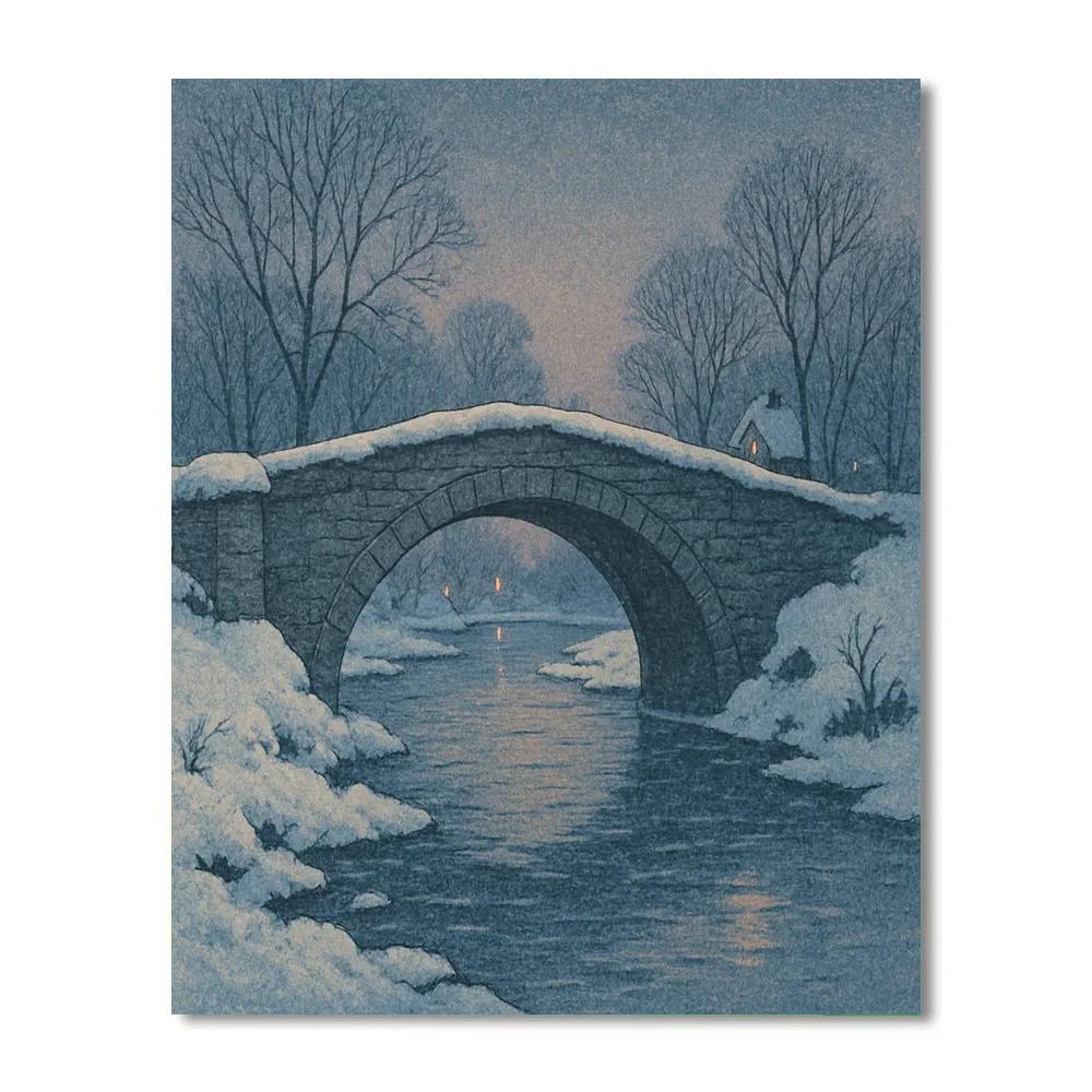 Snowbound Bridge At Twilight Paint by numbers kits