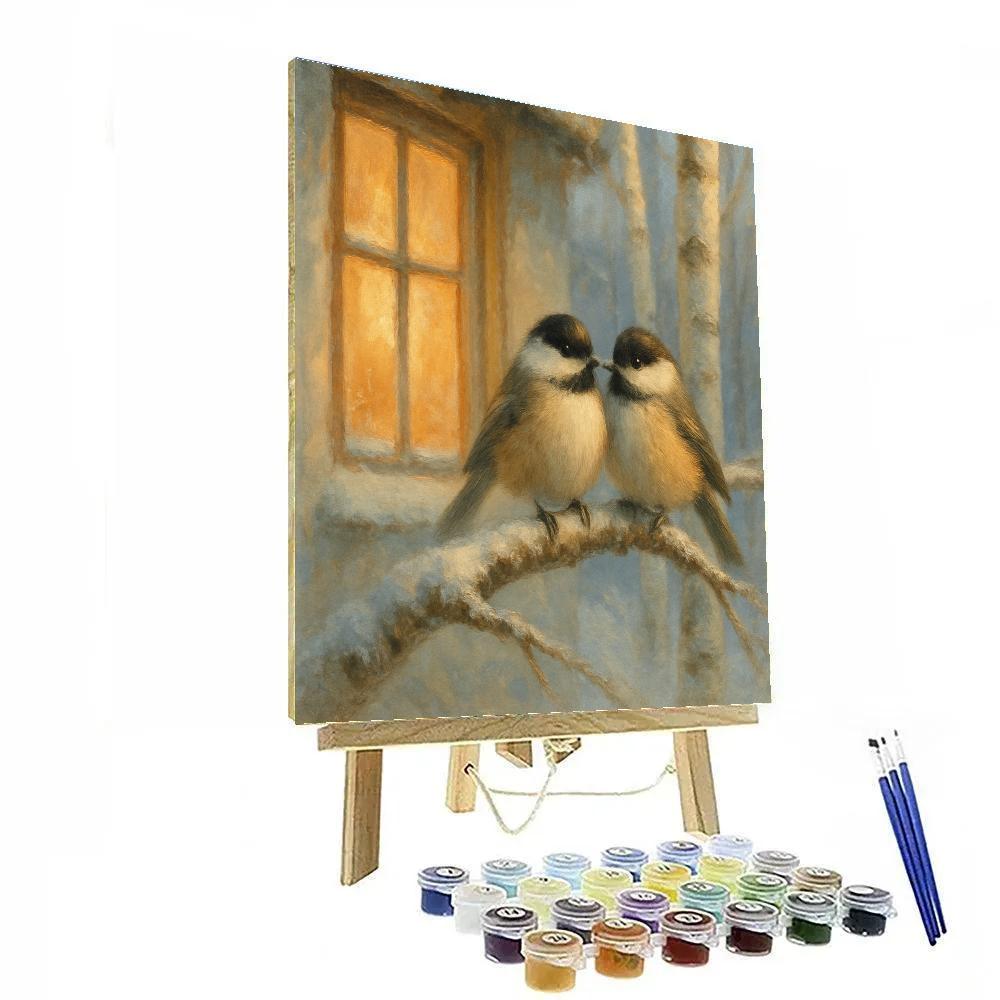 Snowlight Chickadees On The Window Birch DIY paint by numbers