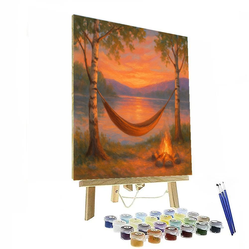 Sunset Hammock By Lakeside Fire Painting by numbers kit