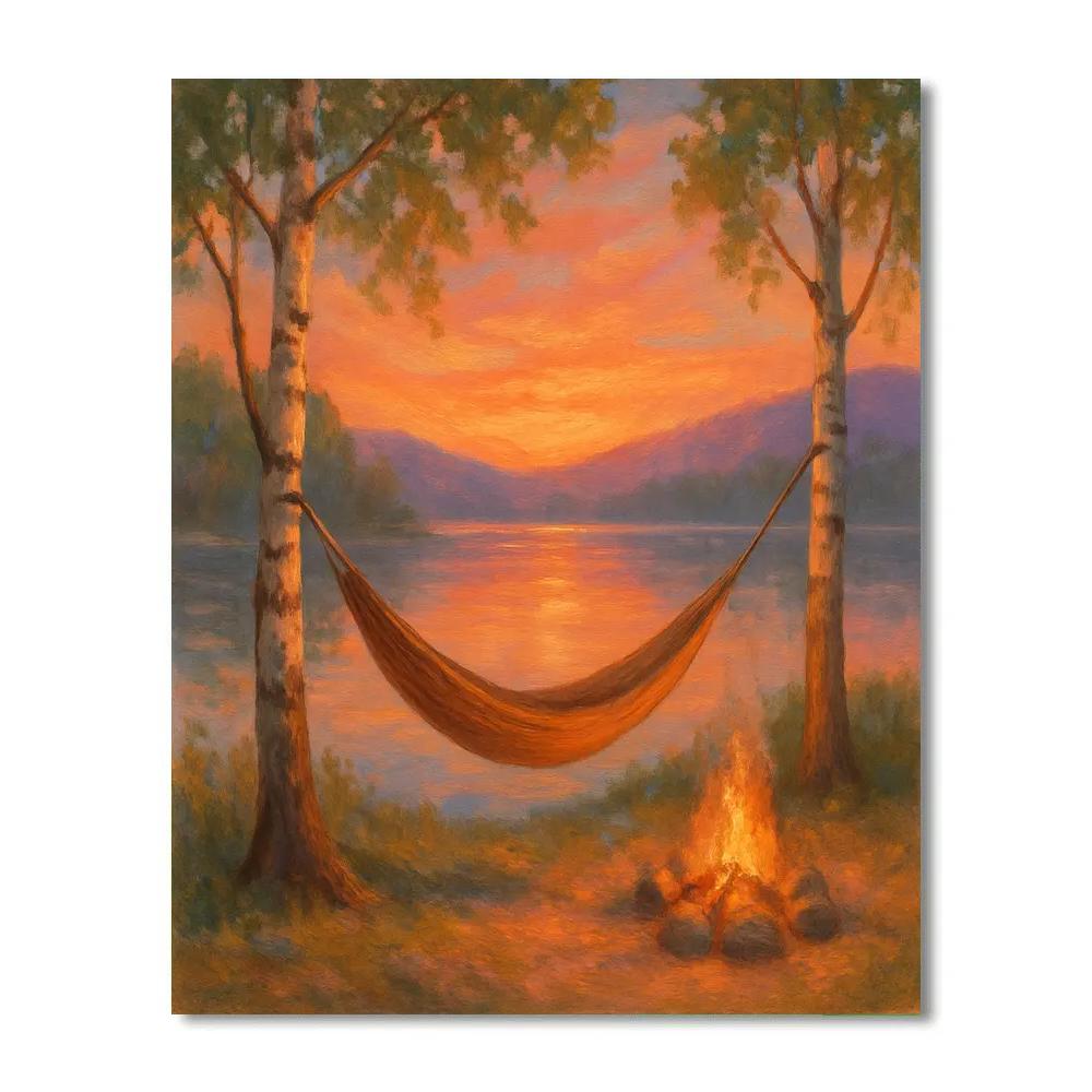 Sunset Hammock By Lakeside Fire Painting by numbers kit
