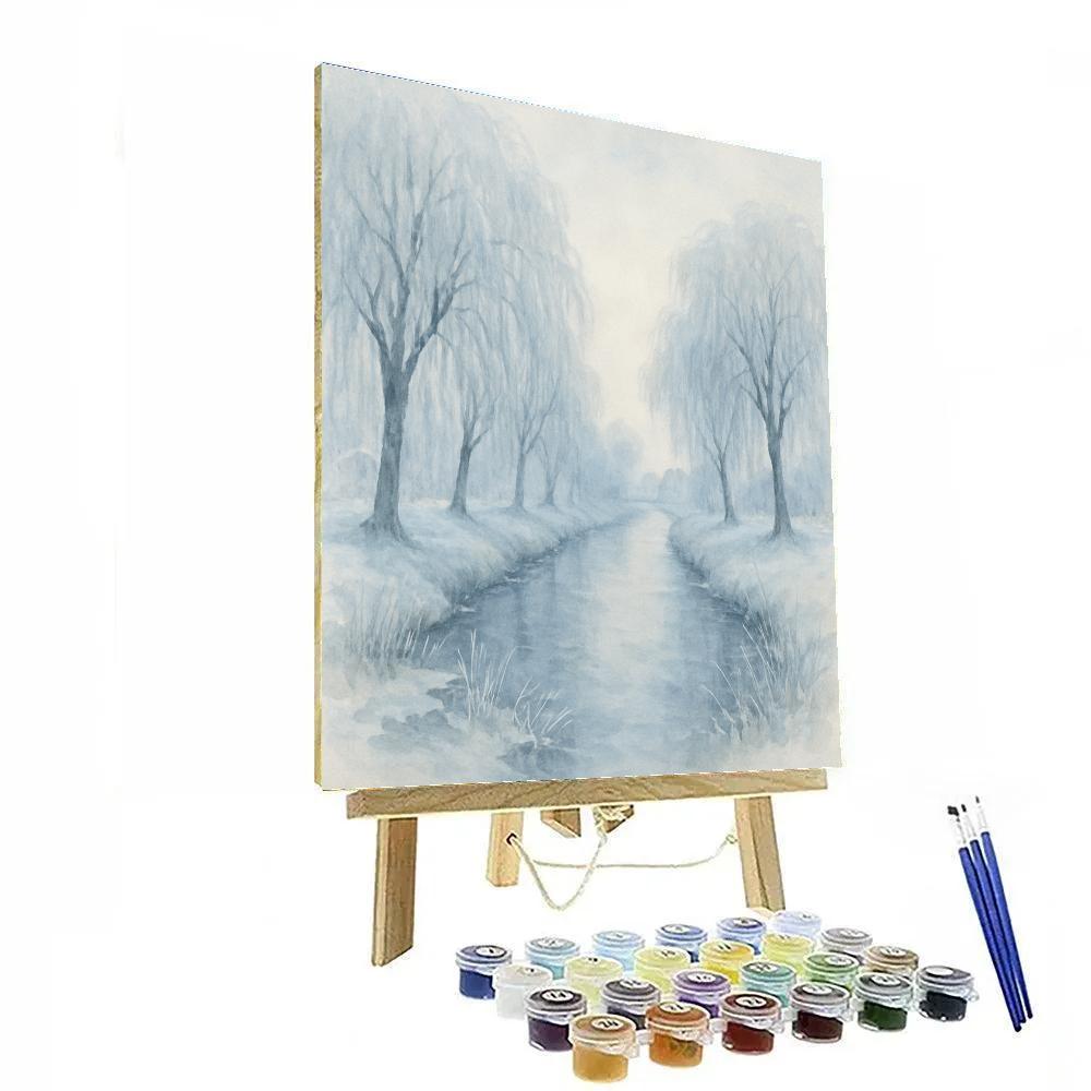 Frosted Willows By The Winter Canal paint by number