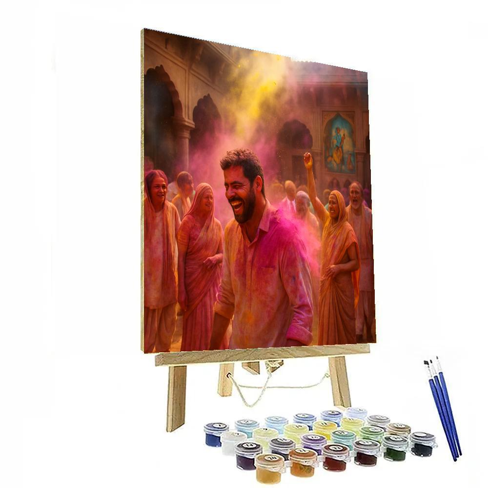 Holi Celebration In Vrindavan Courtyard DIY paint by numbers