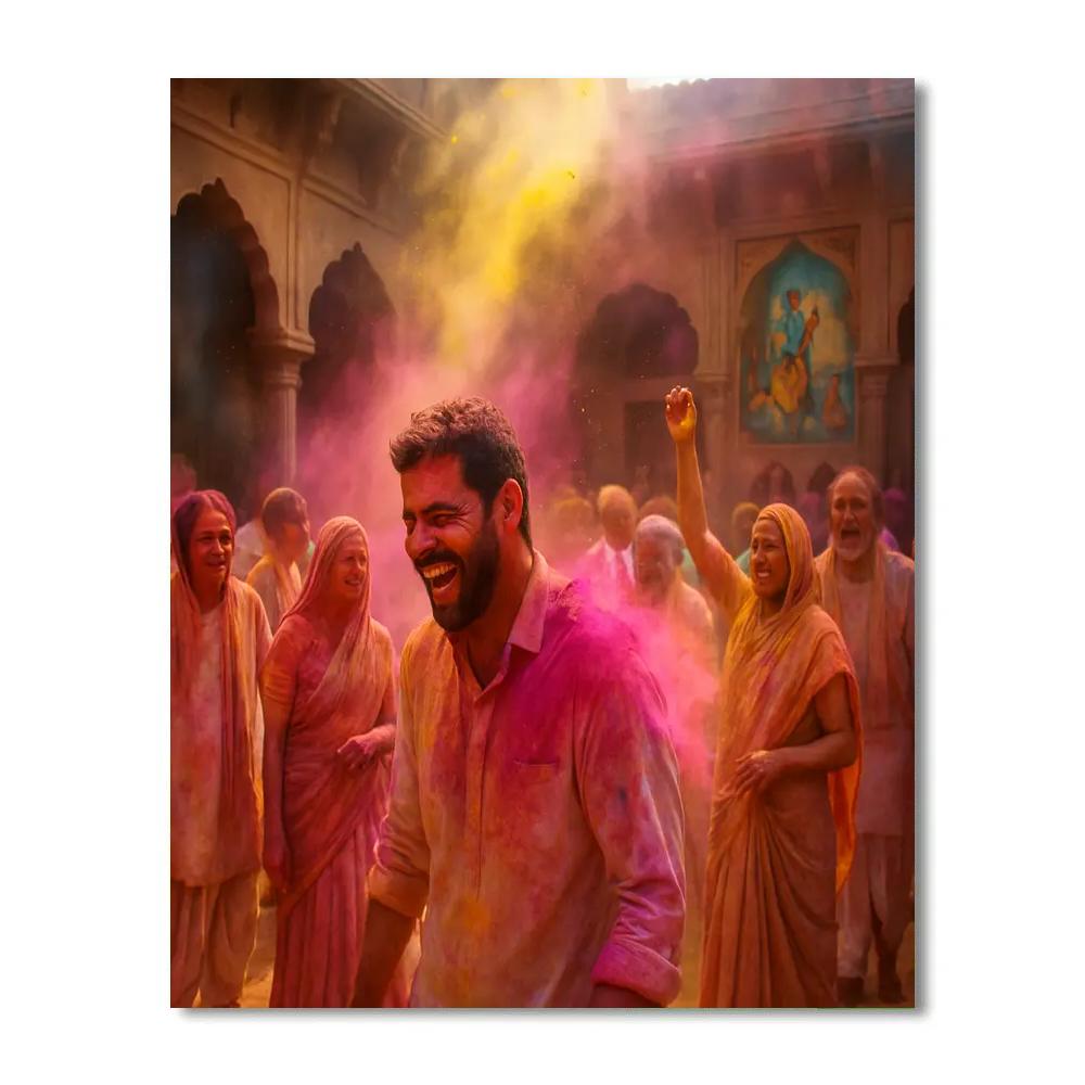 Holi Celebration In Vrindavan Courtyard DIY paint by numbers