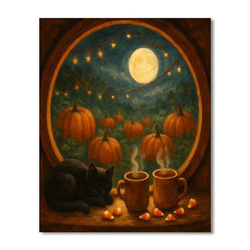 Witch Cottage Pumpkin Patch Window Numbered painting kits