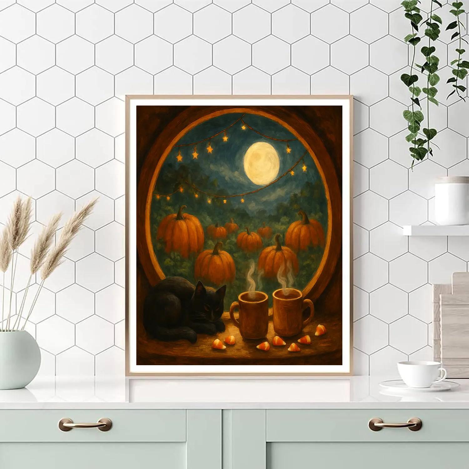 Witch Cottage Pumpkin Patch Window Numbered painting kits
