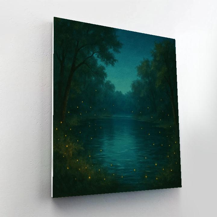 Hidden Forest Lake With Fireflies paint by color