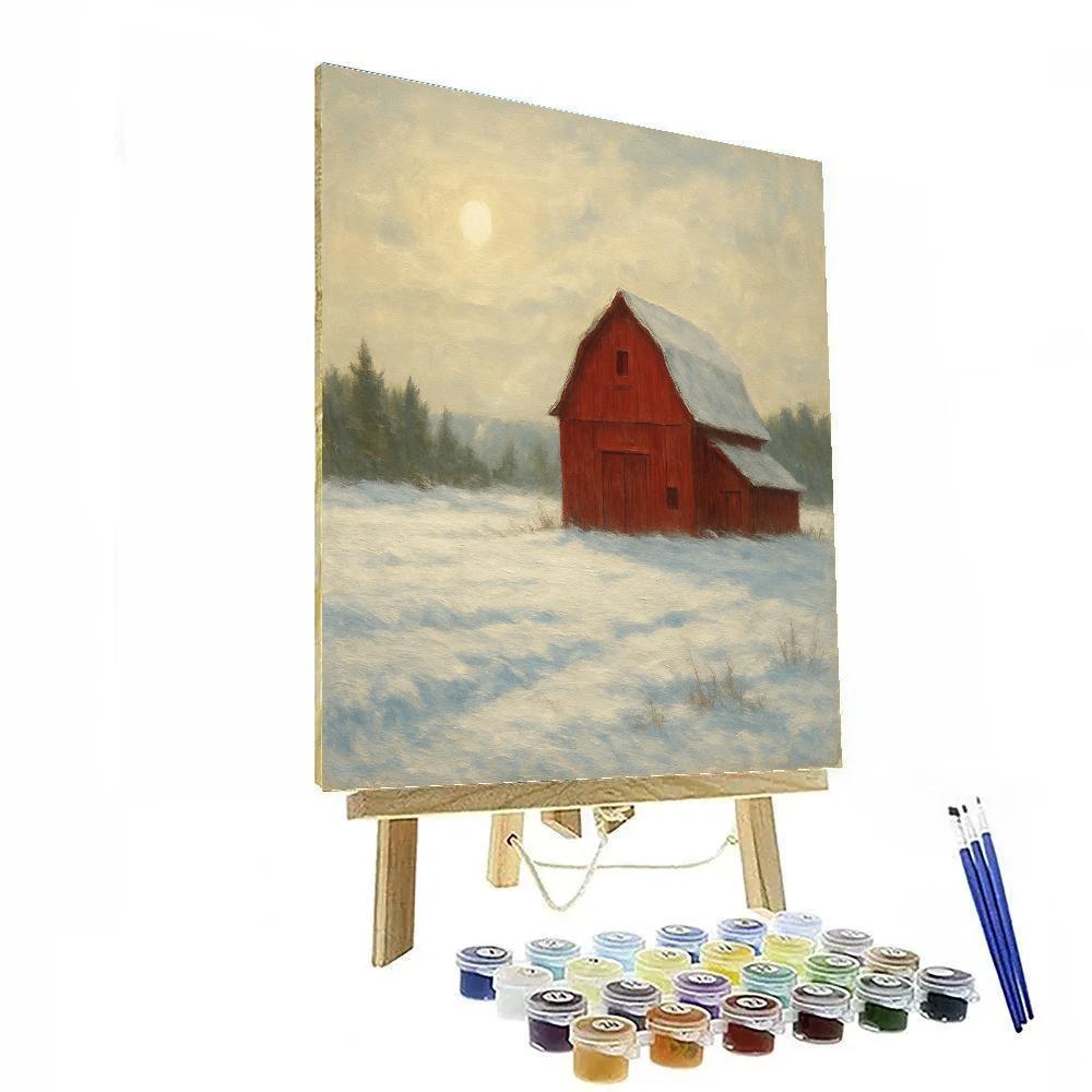 Crimson Barn In Winter Glow Paint by numbers kits