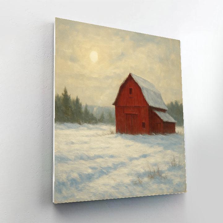 Crimson Barn In Winter Glow Paint by numbers kits