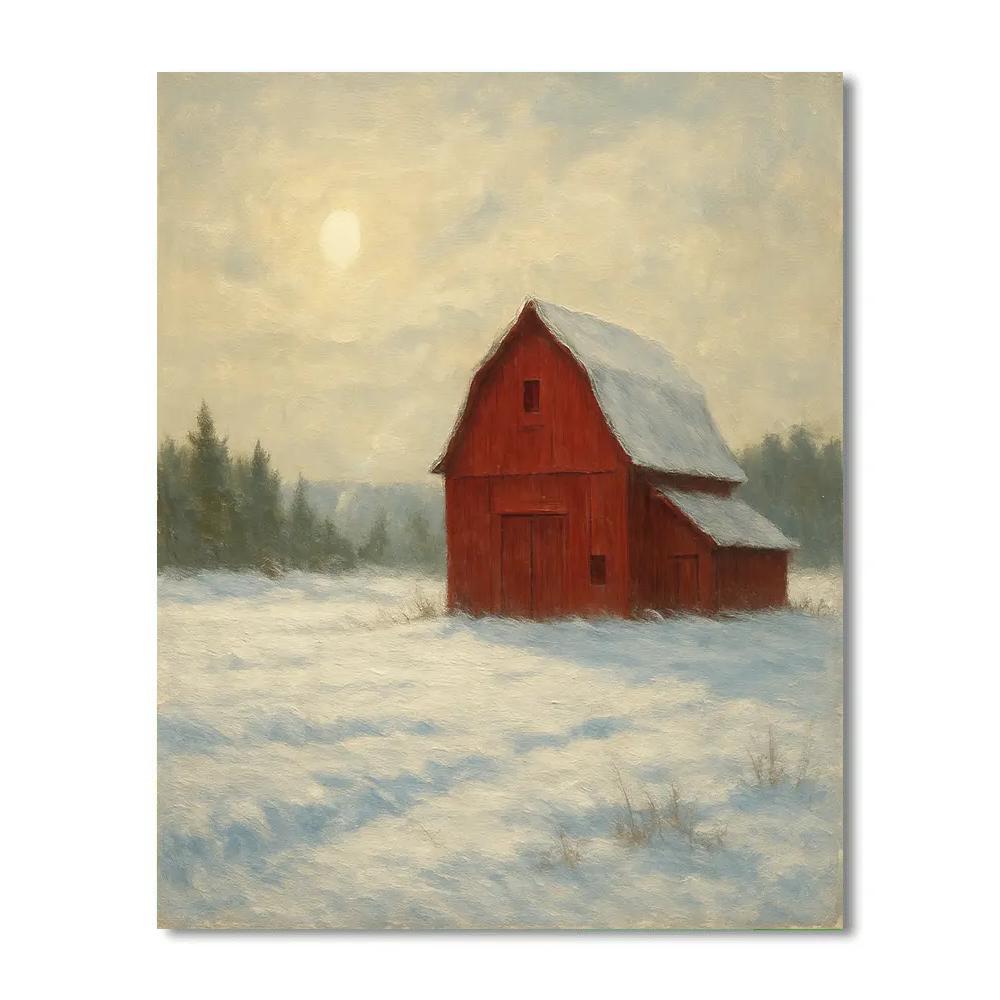 Crimson Barn In Winter Glow Paint by numbers kits