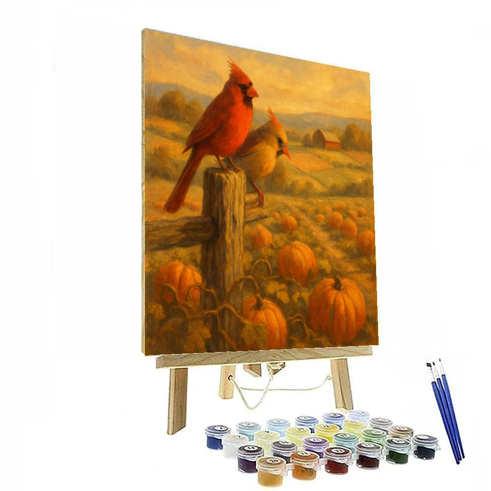 Cardinals In The Patchwork Pumpkin Field Paint by numbers art