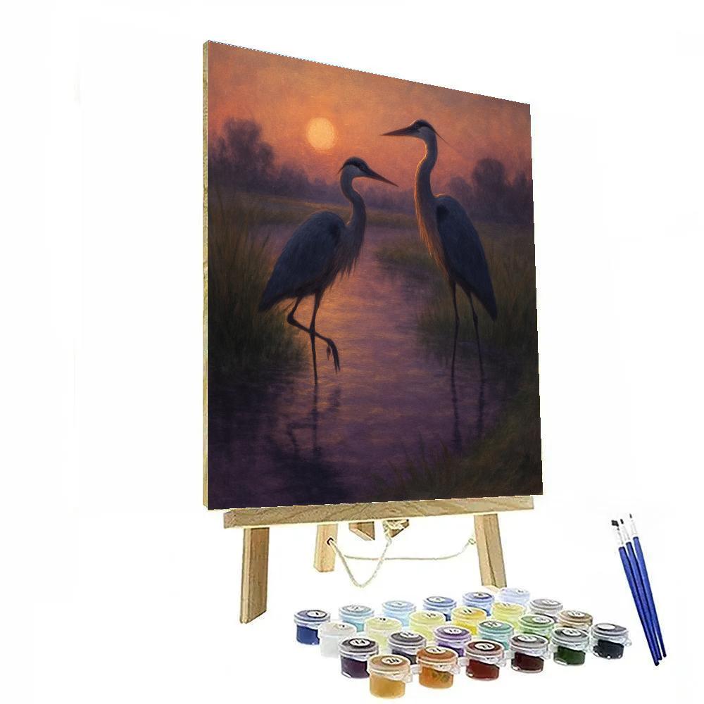 Herons In The Velvet Marsh Dusk DIY paint by numbers