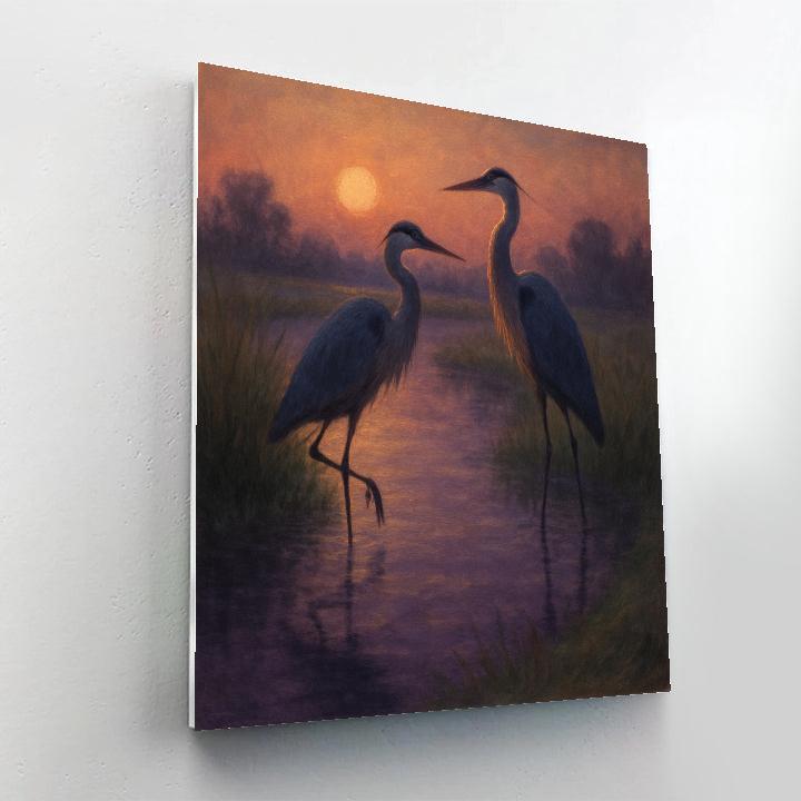Herons In The Velvet Marsh Dusk DIY paint by numbers