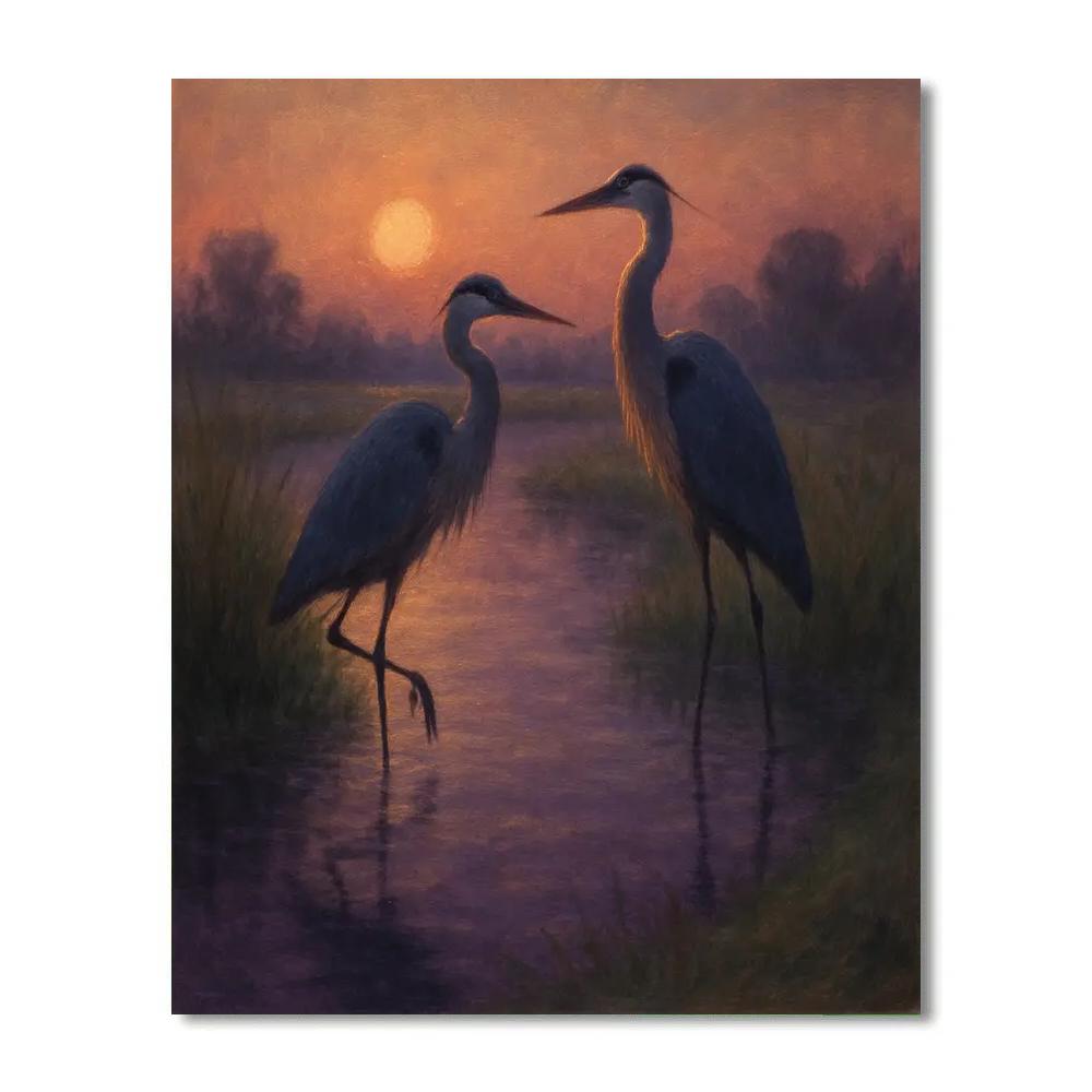 Herons In The Velvet Marsh Dusk DIY paint by numbers