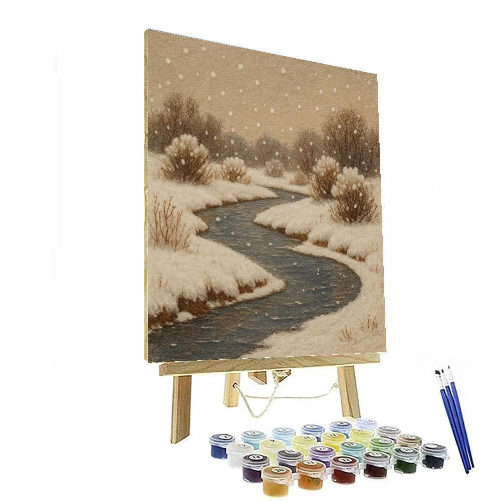Riverbend Under Soft Snowfall Numbered painting kits