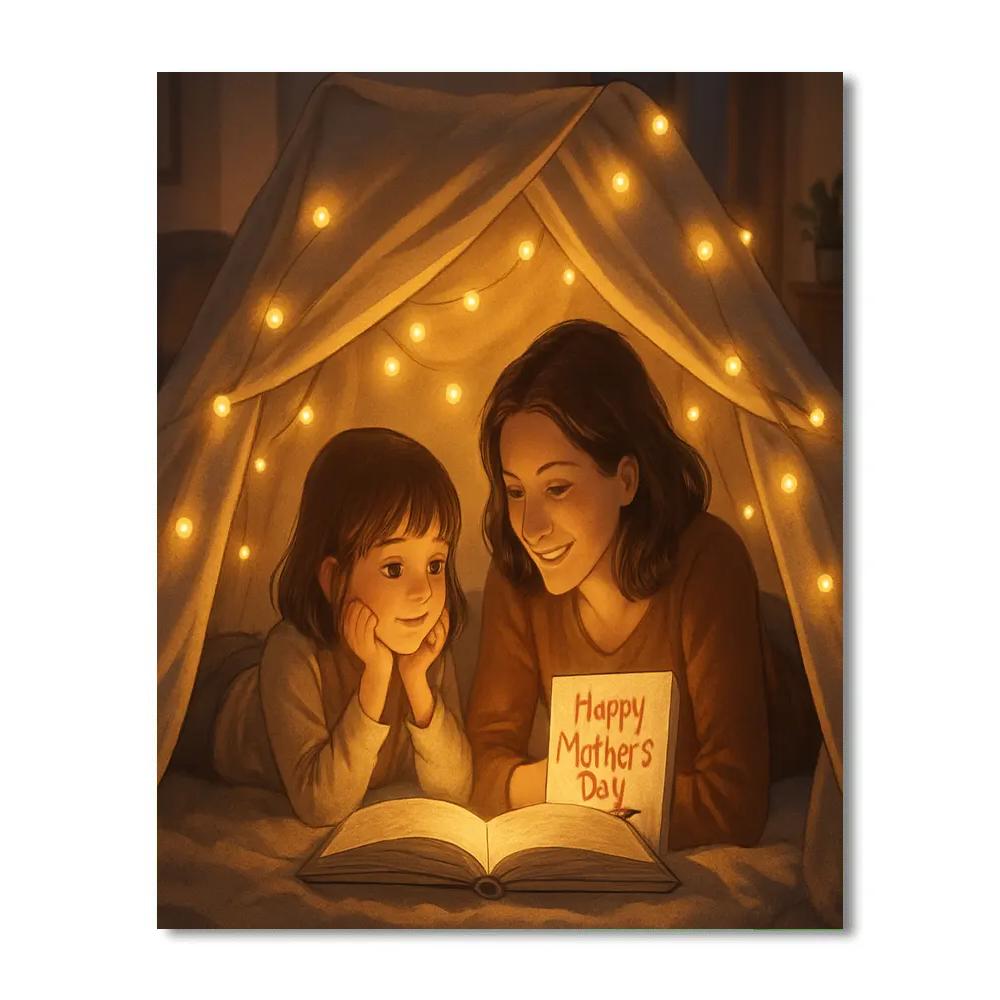 Fairy Light Reading Fort With Mom Paint by numbers art