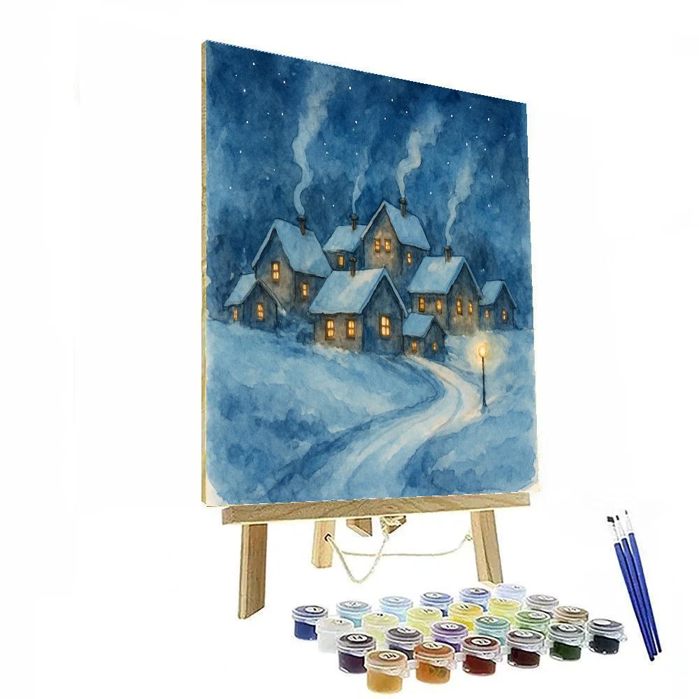 Evening Lights In The Snowy Hamlet Number painting