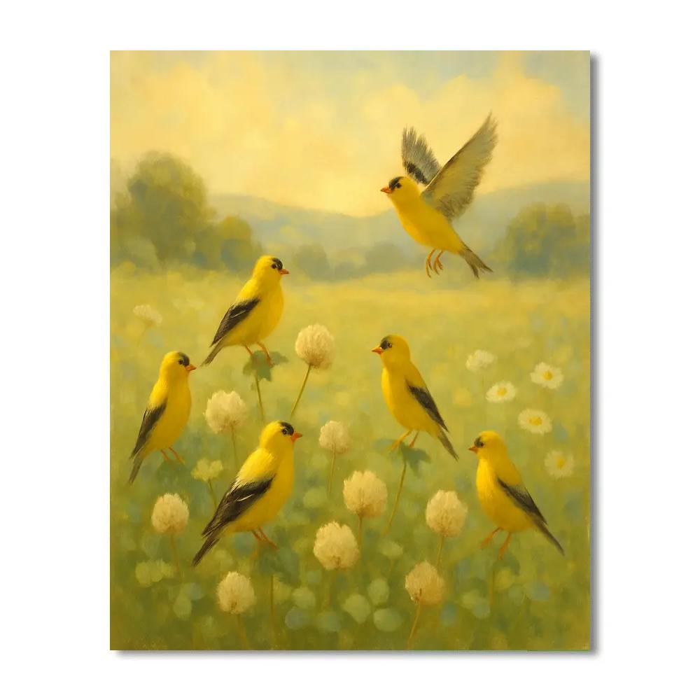 Finches In The Sunlit Clover Meadow Paint by numbers kits