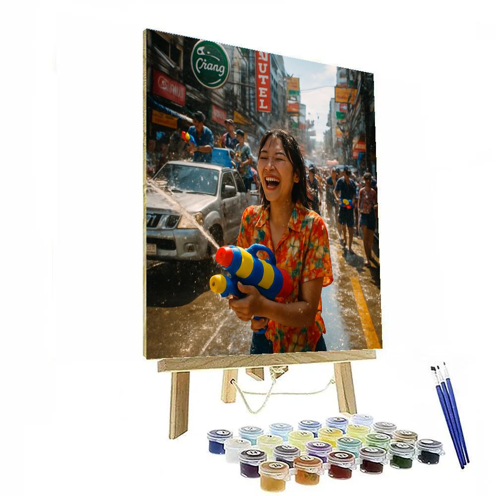 Songkran Street Splash In Bangkok DIY paint by numbers