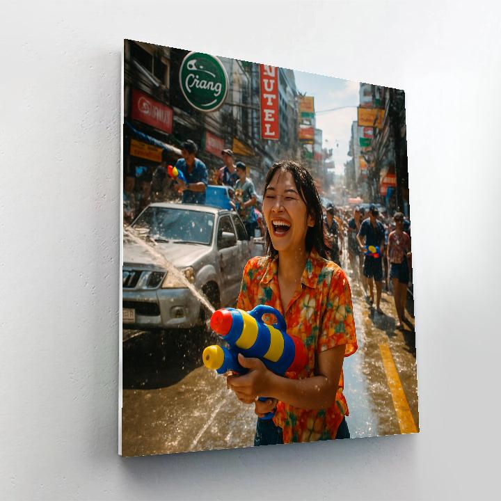 Songkran Street Splash In Bangkok DIY paint by numbers