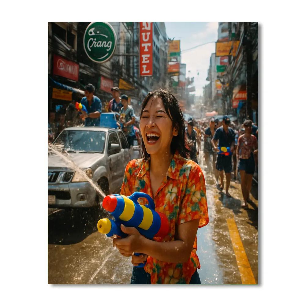 Songkran Street Splash In Bangkok DIY paint by numbers