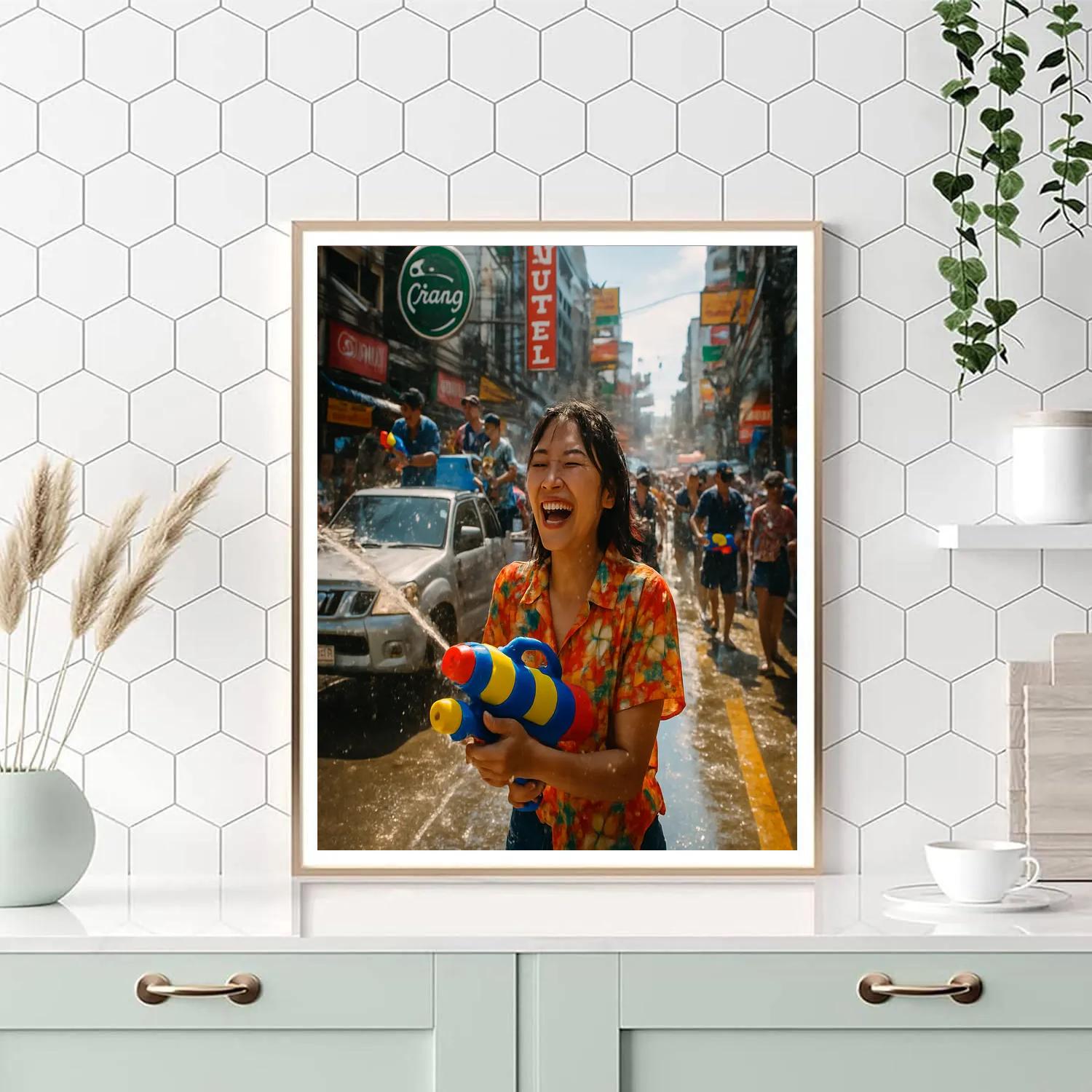 Songkran Street Splash In Bangkok DIY paint by numbers