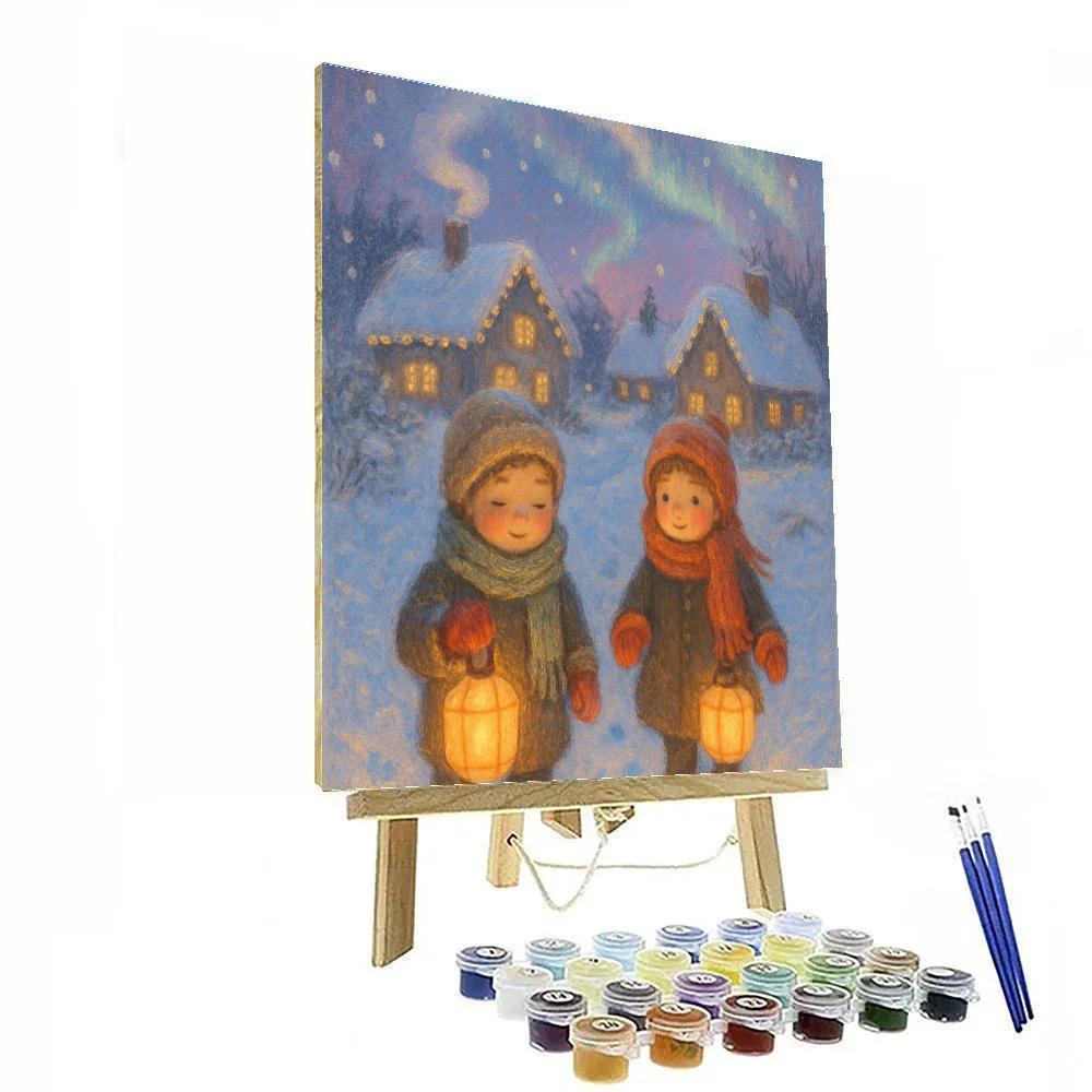 Lantern Parade In The Snowy Village paint by color