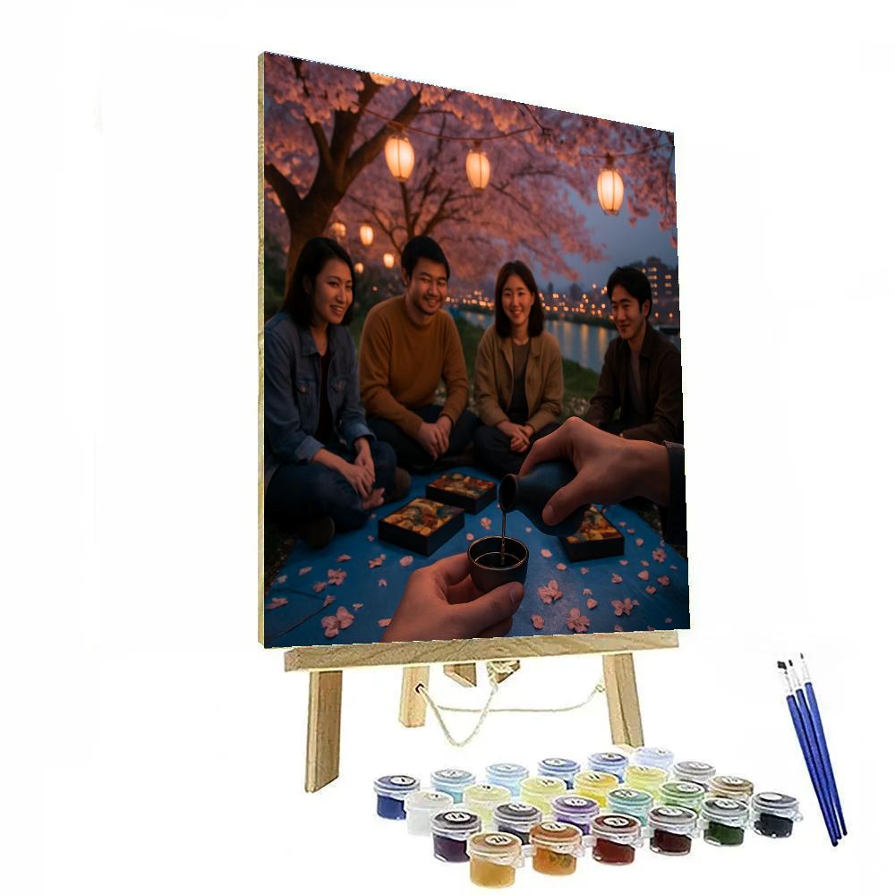 Hanami Evening Picnic Under Cherry Blossoms DIY paint by numbers